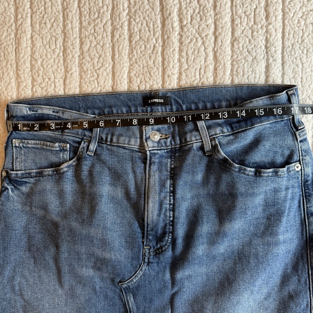 Express Medium Wash High Waisted Front Slit Maxi Denim Skirt Women's Size 14 - Picture 6 of 8